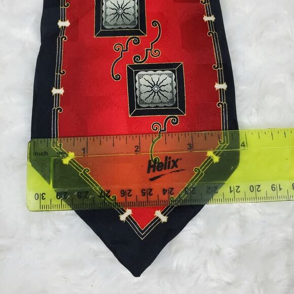 Ottimo Uomo Silk Tie & Pocket Square Set Red Print - Picture 5 of 9